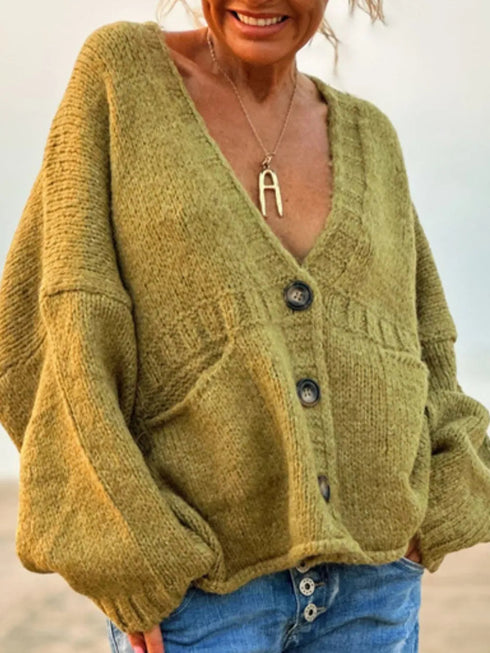 'Lottie' V-Neck Button Up Cardigan - Celes Fashion
